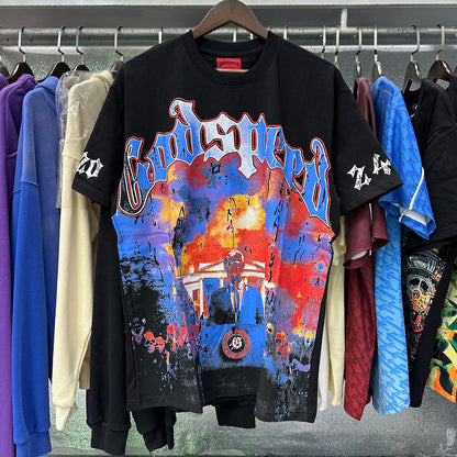 Godspeed T-shirts Speech Skull Printing Cotton Casual Crew Neck Short Sleeve Men and Women