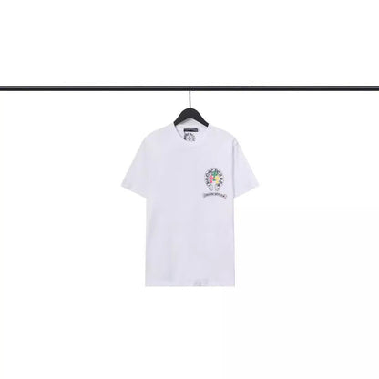 Chrome Heart T Shirts Crowe Scroll Heart Color Cross Print Crew Neck Short Sleeve