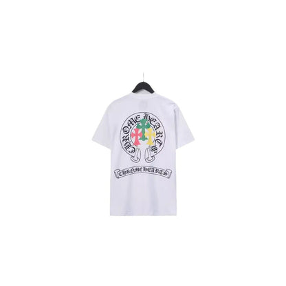 Chrome Heart T Shirts Crowe Scroll Heart Color Cross Print Crew Neck Short Sleeve
