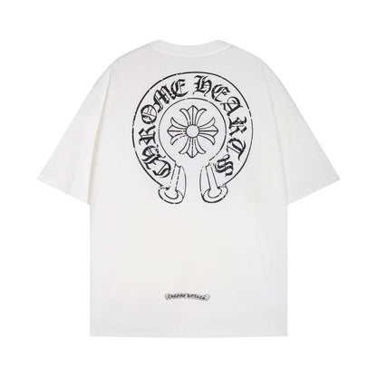 Chrome Heart T Shirts Horseshoe Cross Print Short Sleeve T-Shirt