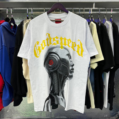 Godspeed T-shirts Technology Robot Printing Cotton Casual Short Sleeve Men and Women